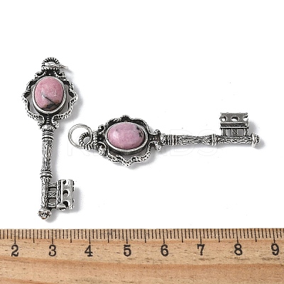 Key Brass Natural Rhodonite Big Pendants KK-D361-01AS-27-1