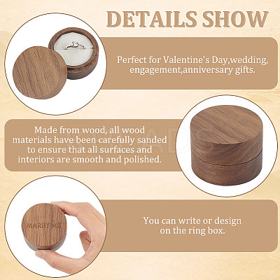 Round Wooden Single Ring Storage Boxes with Velvet Inside AJEW-WH0513-26B-1