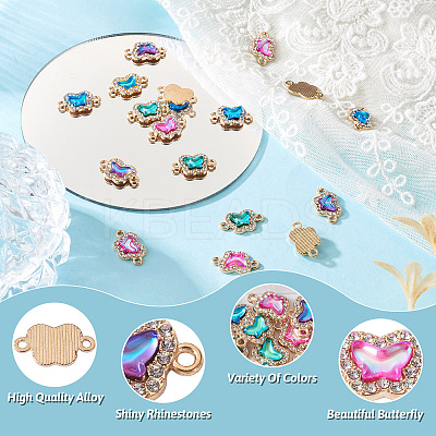 48Pcs 4 Colors Alloy Crystal Rhinestone Connector Charms FIND-SW0001-26-1