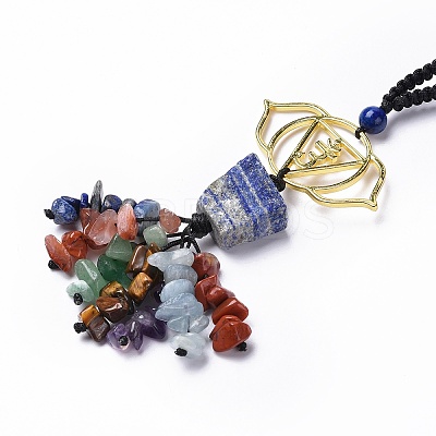 Natural Raw Lapis Lazuli & Mixed Stone Chips Tassel Pendant Decorations HJEW-P014-01G-03-1