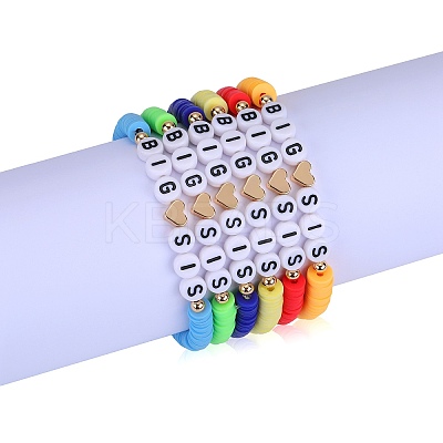6Pcs 6 Style Polymer Clay Heishi Surfer Stretch Bracelets Set BJEW-SW00120-1