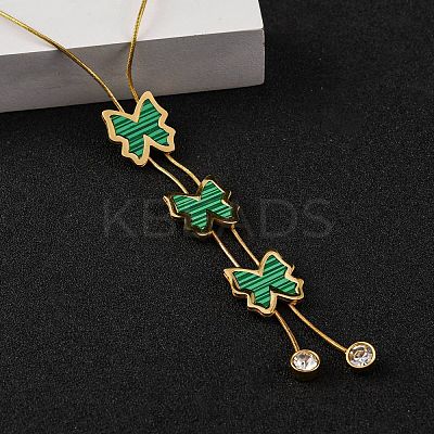 PVD Vacuum Plating 304 Stainless Steel Enamel Imitation Malachite Butterfly Pendant Necklaces NJEW-C063-02G-1