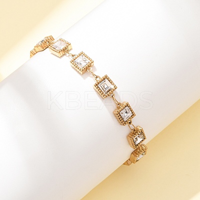 304 Stainless Steel Pave Glass Link Chains Bracelets for Women BJEW-G780-04G-1