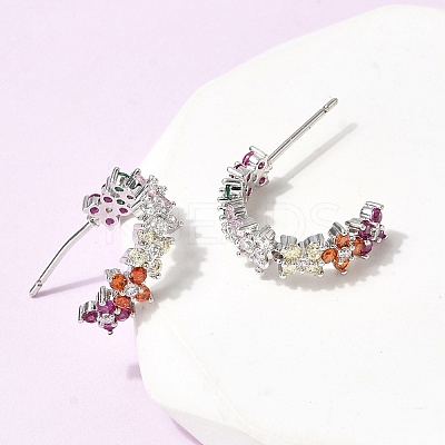 C-Shaped Brass Micro Pave Cubic Zirconia Stud Earrings EJEW-H180-23P-1