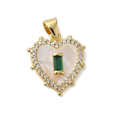 Rack Plating Brass & Cubic Zirconia Shell Pendants KK-S372-17G-1