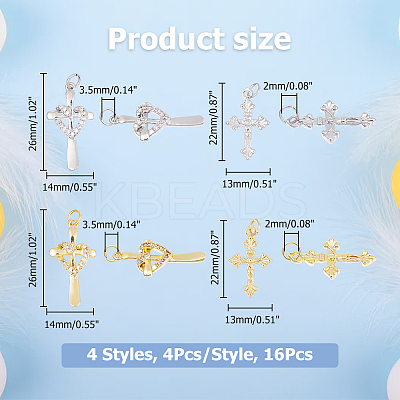 16Pcs 4 Styles Rack Plating Brass & Cubic Zirconia Pendants KK-HS0001-13-1