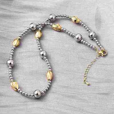 Two Tone Brass Round and Oval Beaded Necklaces NJEW-D314-08PG-1