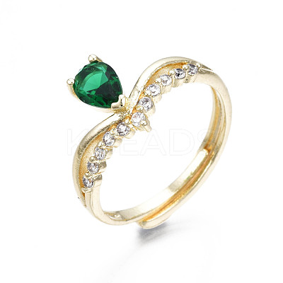 Green Cubic Zirconia Crown Adjustable Ring RJEW-N035-067-NF-1