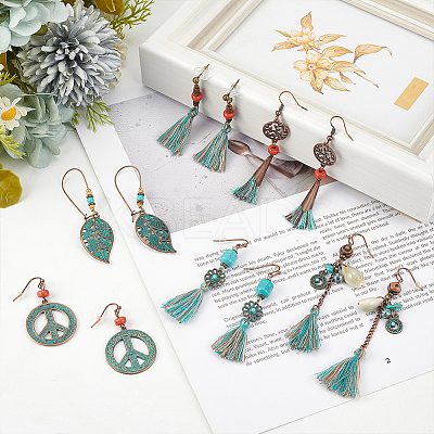 6 Pair 6 Style Bohemian Vintage Tassel Earrings Set EJEW-AN0003-71-1