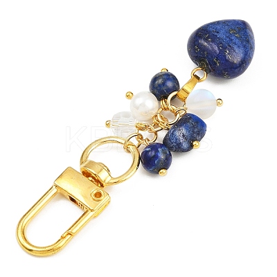 3Pcs Natural Lapis Lazuli & Rose Quartz & Amethyst Heart Pendant Decorations HJEW-JM04150-1