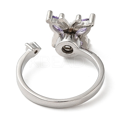 Rotatable Cubic Zirconia Butterfly Open Ring RJEW-Q776-03P-1