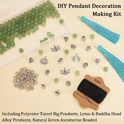 Natural Green Aventurine Beaded Pendant Decoration Jewelry Set DIY Making Kit DIY-OC0012-06-1