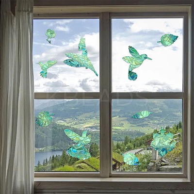 7PCS 2 Styles PVC Stickers Dazzling Color Window Stickers 3D Laser Hummingbird Electrostatic Glass Window Stickers JX828A-1