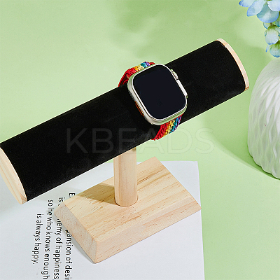 Velvet T-Bar Bracelet Display Stands with Wooden Base BDIS-WH0010-03A-1