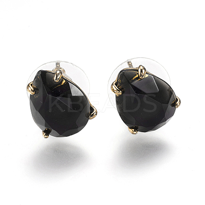 Natural Obsidian Stud Earrings X-EJEW-L196-03G-1