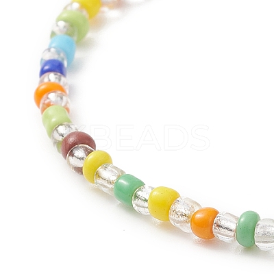 Colorful Seed Beaded Stretch Bracelet with Brass Charms for Women BJEW-JB09218-04-1