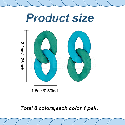 8 Pairs 8 Colors Acrylic Twist Oval Dangle Stud Earrings for Woman EJEW-AN0004-07-1