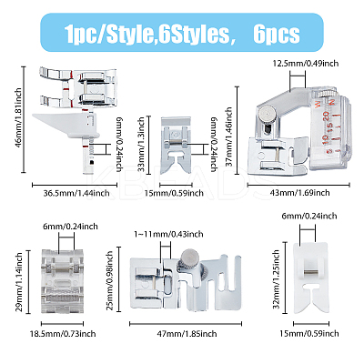 6Pcs 6 Styles Alloy Domestic Sewing Machine Presser Foot FIND-HY0003-13-1