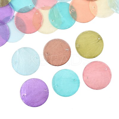 24Pcs 8 Colors Spray Painted Natural Capiz Shell Disc Links Connector Charms SSHEL-FS0001-06-1