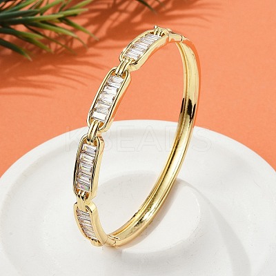 Brass Micro Pave Clear Cubic Zirconia Hinged Bangles for Women BJEW-K274-06G-1