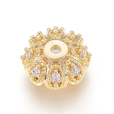 Multi-Petal Brass Micro Pave Cubic Zirconia Bead Caps ZIRC-F088-038G-1