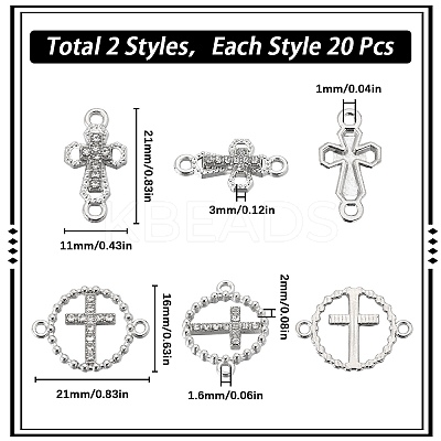 40Pcs 2 Styles Religion Alloy Crystal Rhinestone Connector Charms FIND-SC0007-91-1