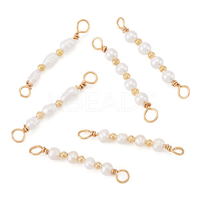 6Pcs 3 Styles Natural Cultured Freshwater Pearl Beaded Connector Charms PALLOY-TA00269-1