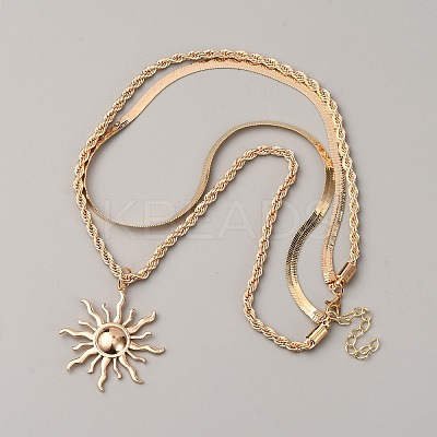 Titanium Alloy Sun Pendant Double Layer Necklaces NJEW-WH0001-38KCG-1