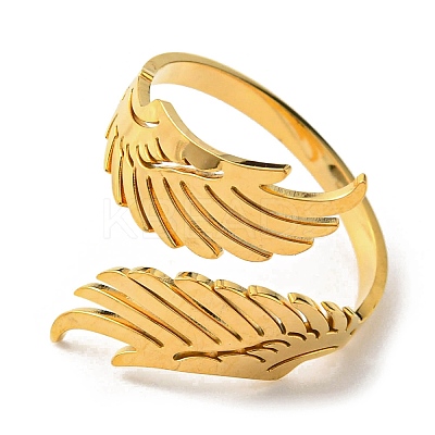 304 Stainless Steel Double Wing Open Cuff Ring LS-RJEW-F149-01G-1