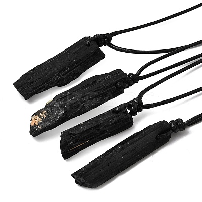 Raw Rough Natural Black Tourmaline Nuggets Pendant Adjustable Waxed Cord Necklaces for Women Men GG-CBA7610-12-1