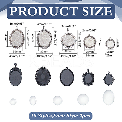 20Pcs 10 Styles Tibetan Style Antique Silver Alloy Flat Oval Pendant Cabochon Settings TIBEP-ME0001-05-1
