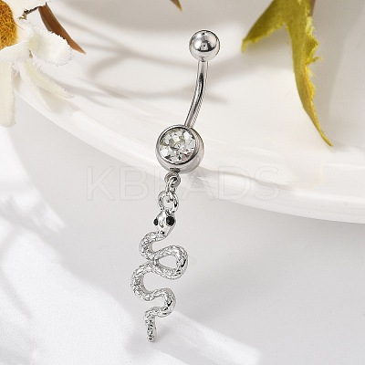 Alloy Rhinestone Snake Curved Barbell Belly Rings LS-AJEW-R007-03P-05-1