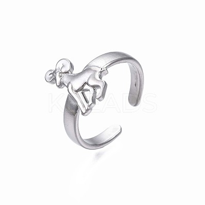 Non-Tarnish 304 Stainless Steel 12 Constellations/Zodiac Signs Open Cuff Ring for Women RJEW-S405-156P-L-1