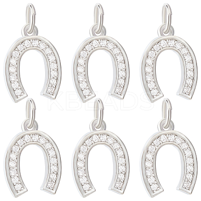 6Pcs CZ Brass Micro Pave Cubic Zirconia Horse Shoe Charms ZIRC-BBC0002-42-1