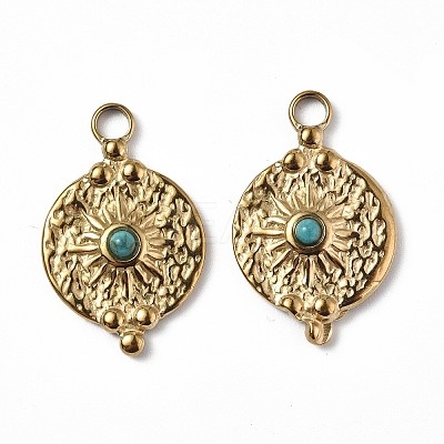 PVD Vacuum Plating 201 Stainless Steel Natural Turquoise Pendants STAS-C064-VC868-1