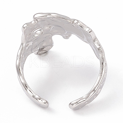 Non-Tarnish 304 Stainless Steel Wide Flower Open Cuff Ring for Women RJEW-G275-05P-1