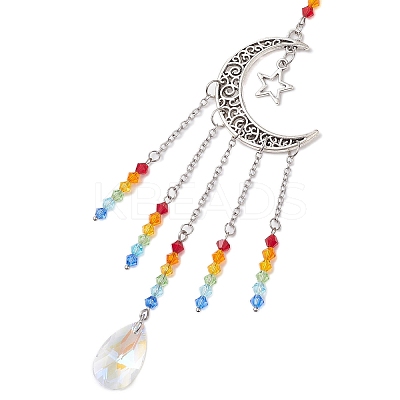 Moon & Star Tibetan Style Alloy Charm Hanging Ornaments HJEW-TA00246-1