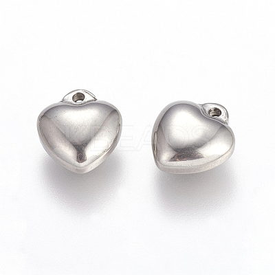 Tarnish Resistant 304 Stainless Steel Puffed Heart Charms X-STAS-K002-21A-1