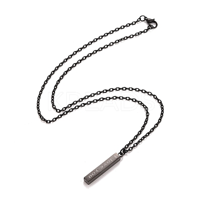 Rectangle with Word I Love You 304 Stainless Steel Pendant Necklace with Alloy Cable Chain for Women LS-NJEW-M192-01B-1