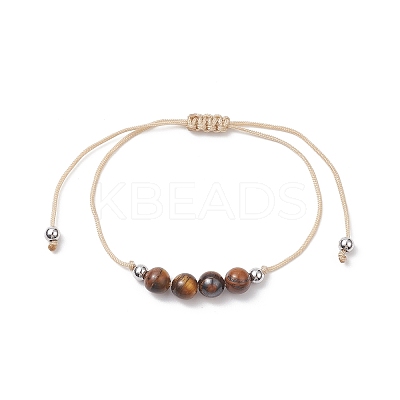 3Pcs 3 Style Natural Tiger Eye Braided Bead Bracelets Set BJEW-JB09334-04-1
