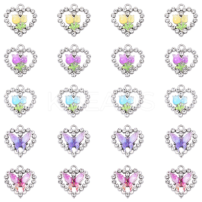 20Pcs 5 Styles Platinum Alloy Glass Pendants FIND-YW0007-61-1