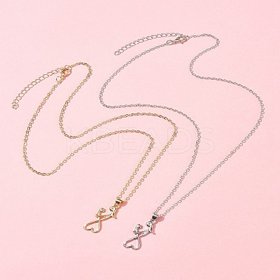 2Pcs 2 Colors Mom Daughter Hand in Hand Family Heart Alloy Pendant Necklaces NJEW-FS0001-10B-1