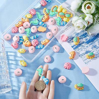 64Pcs 8 Styles Opaque Resin Sea Animals Cabochons CRES-SC0002-63-1