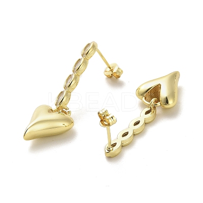 Heart Rack Plating Brass Micro Pave Clear Cubic Zirconia Dangle Stud Earrings EJEW-M240-06G-1