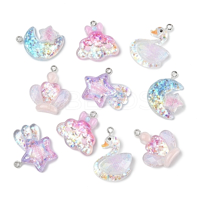 10Pcs 5 Styles Transparent Resin Pendants RESI-FS0002-08-1