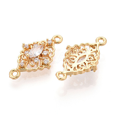 Brass Pave Clear Cubic Zirconia Connector Charms KK-T078-18G-02-1