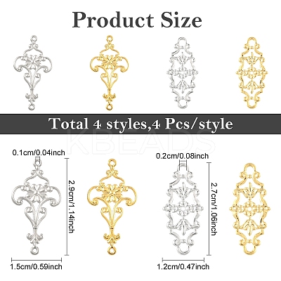 16Pcs 4 Styles 201 Stainless Steel Links STAS-YW0003-51-1