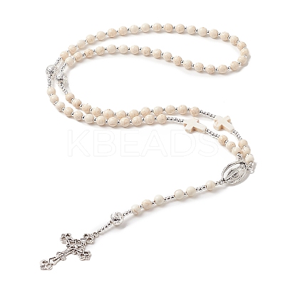 Natural Lava Rock & Synthetic Turquoise Rosary Bead Necklace NJEW-JN04237-02-1