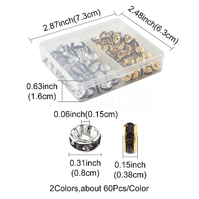 120Pcs 2 Colors Brass Rhinestone Spacer Beads RB-FS0001-05C-1