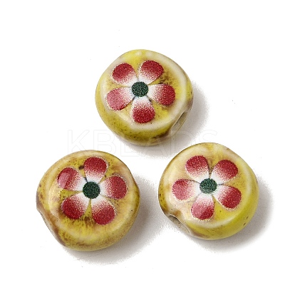 Flat Round Handmade Floral Porcelain Beads PR-CBA03B0-02C-1